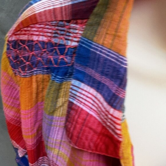 Soft Surroundings Petite XL Plaid Shirt Button Smocked Collared Top - Picture 6 of 10